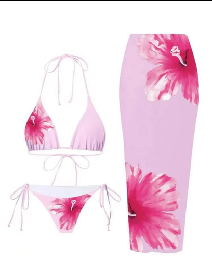 Sexy Print Three-piece Swimsuit Set Charms Lilies Limited Edition Bikini Set Attractiveness Sensuality Fashionable Women's Wear