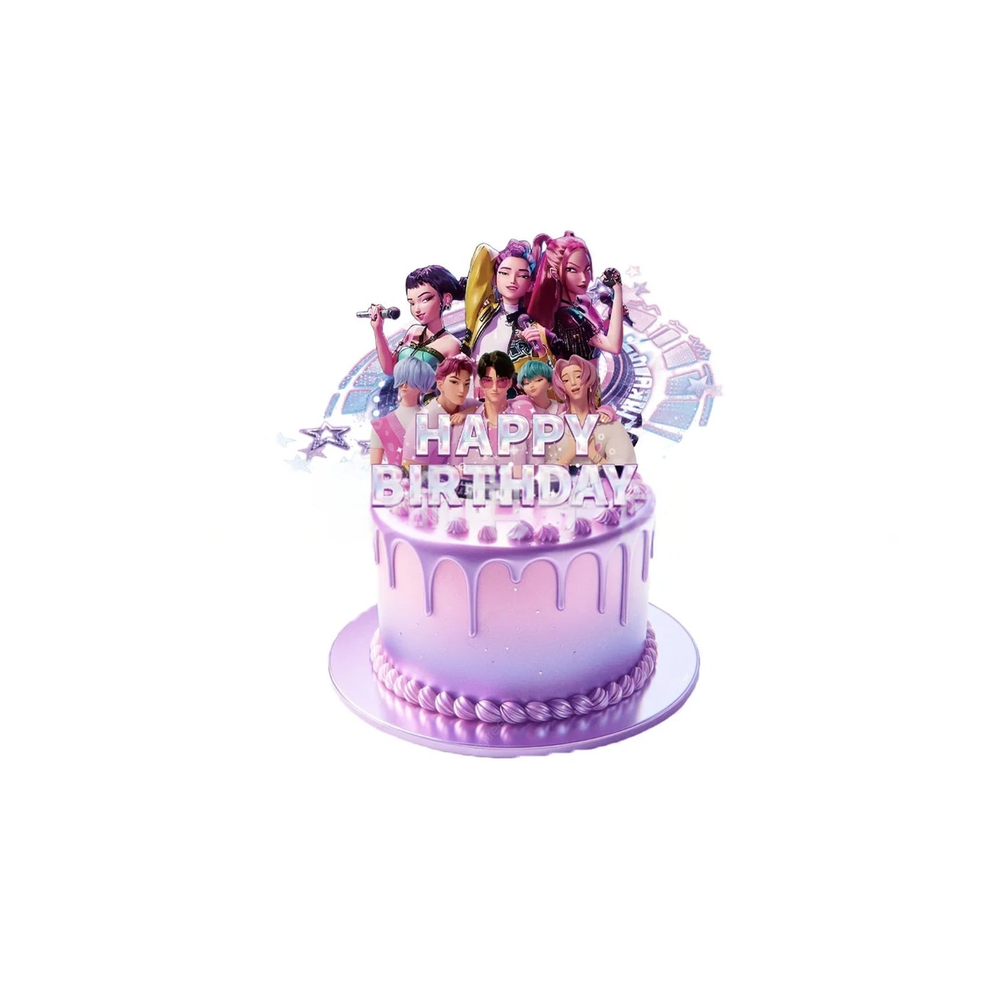 Purple and Pink Laser K-POP Demons Hunters Birthday Party Cake Decorations Birthday Cake Decorations for Girls' Birthday Party