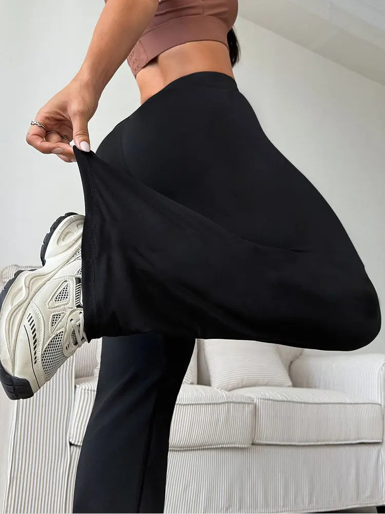 Minimalist Fashion Flared Pants High Waist Stretch Knitted Ultra Soft Yoga Leggings Pants Casual Sports Slim Flare Long Trousers