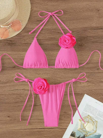 Set bikini sexy da donna, costume da bagno 2024, nero e bianco, stampa floreale 3D, micro bikini, costume da bagno brasiliano con ritagli, perizoma.