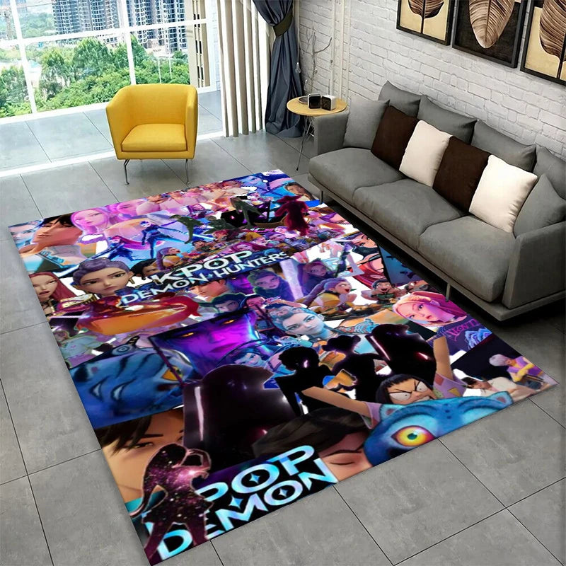 Tappeto Kpop Demon Hunter Rumi Mira Zoey Cartoon Group per sala giochi, camera da letto, soggiorno, divano, decorazione per la casa, tappeto antiscivolo