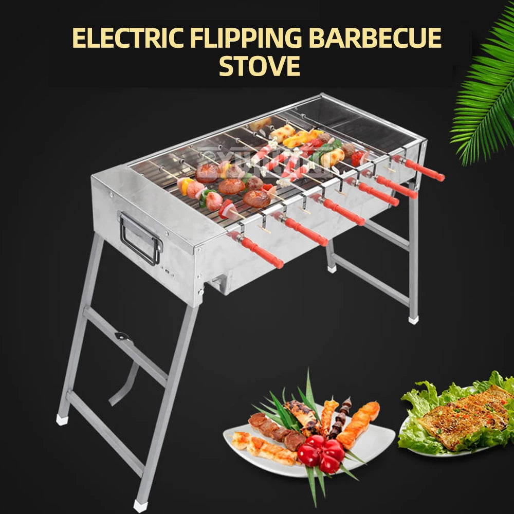 Stufa per barbecue rotante automatica per uso domestico da 60 cm Stufa per barbecue a carbone pieghevole per esterni Bakplaat Elektrische