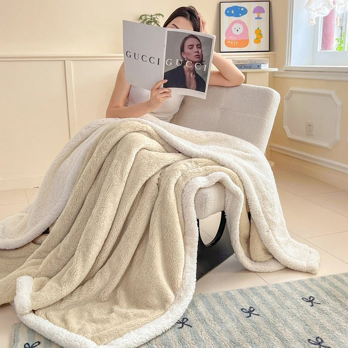 2025 A-Class Soft Cotton Half-Fleece Double-Layer Lamb Wool Blanket Solid Color Sofa Warm Autumn Winter Blanket