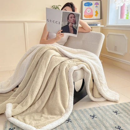 2025 A-Class Soft Cotton Half-Fleece Double-Layer Lamb Wool Blanket Solid Color Sofa Warm Autumn Winter Blanket