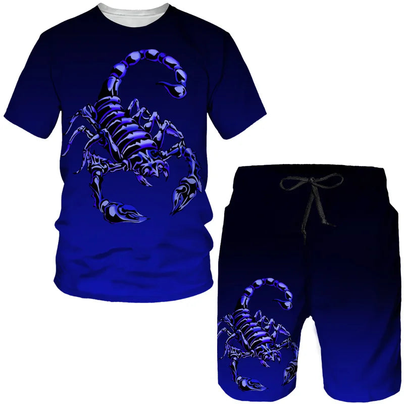 Nuovo set di magliette e pantaloncini con stampa 3D Scorpion, tuta da uomo, maglietta a maniche corte oversize, set di pantaloni, abbigliamento da uomo