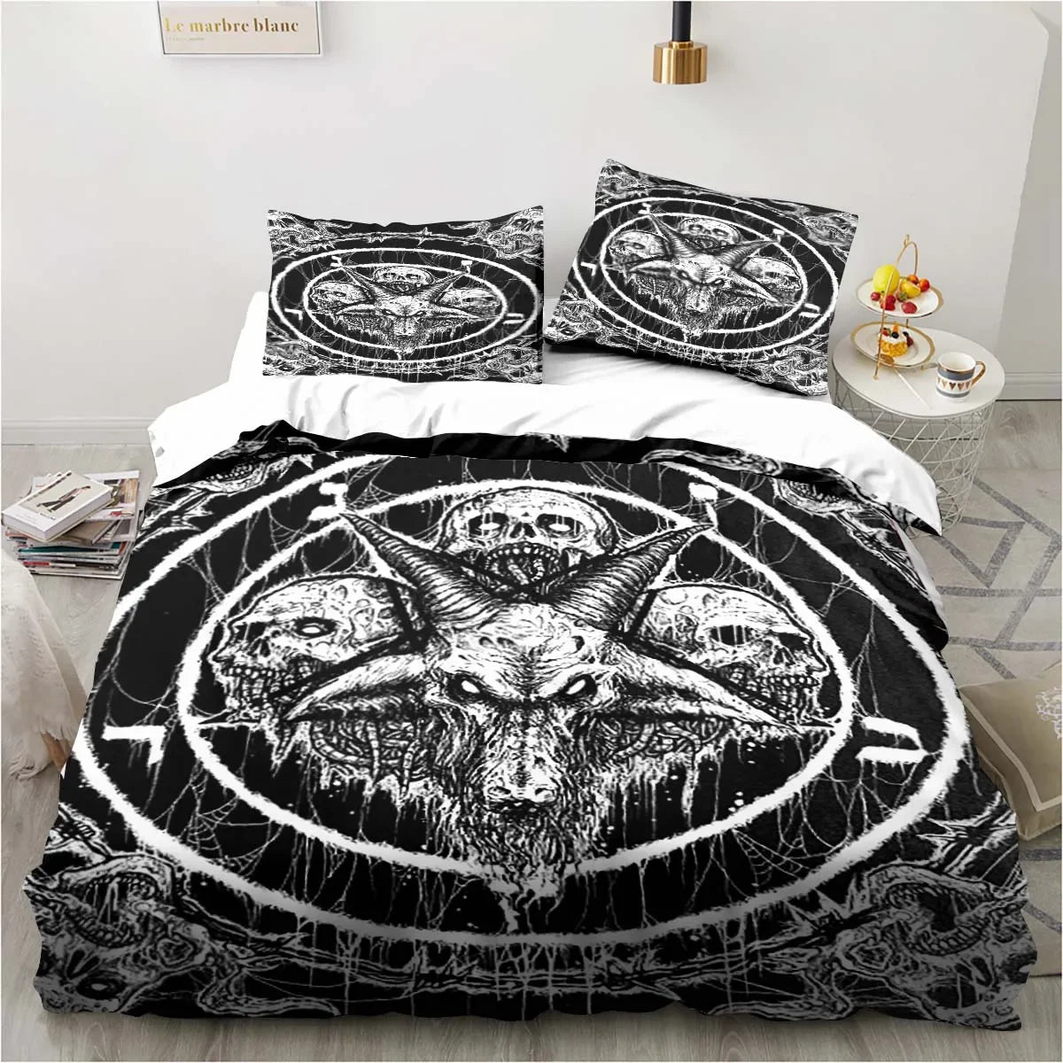 Satanic Bedding Demon Twin Bedding Hell Death Set 3 Piece Comforter Set Bed Duvet Cover Double King Cover Home Textile