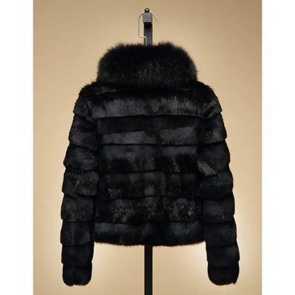 Giacca di pelliccia con collo in pelliccia di volpe naturale da donna, giacca di pelliccia di volpe a pelo intero, gilet di pelliccia di coniglio invernale, nuovo cappotto di vera pelliccia di coniglio da donna