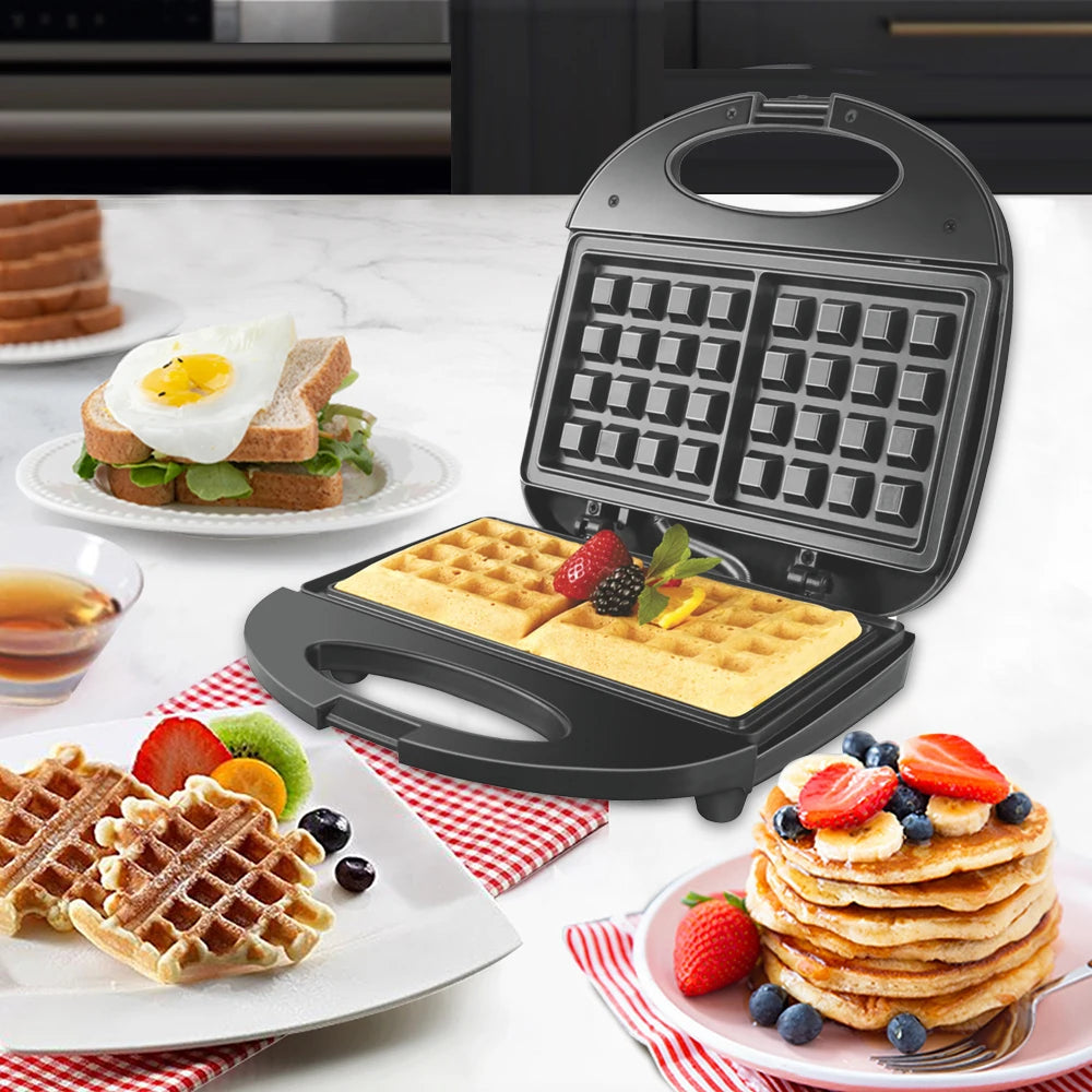 Piastra per waffle con piastre antiaderenti, alloggiamento Cool Touch, indicatori di accensione e spegnimento, macchina per la colazione, avvolgicavo, 750 W.