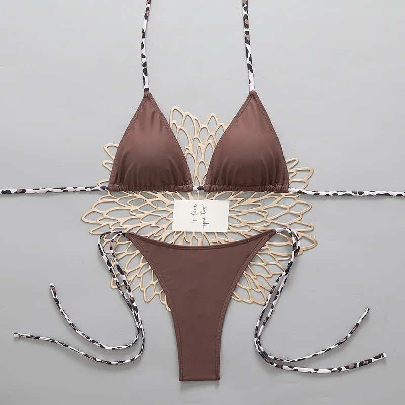 Bikini sexy leopardato da uomo, costume da bagno 2026, bikini micro tanga con laccetti all'americana, set di costumi da bagno femminili per donna, costume da bagno