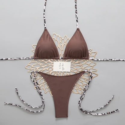 Bikini sexy leopardato da uomo, costume da bagno 2026, bikini micro tanga con laccetti all'americana, set di costumi da bagno femminili per donna, costume da bagno