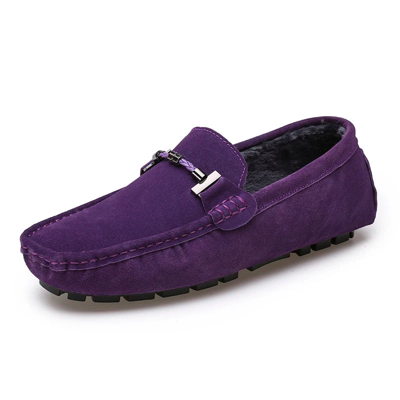 Mocassini da uomo, scarpe casual slip-on, mocassini da uomo in pelliccia, scarpe invernali calde da uomo, mocassini in vera pelle scamosciata di vacchetta, scarpe basse di lusso