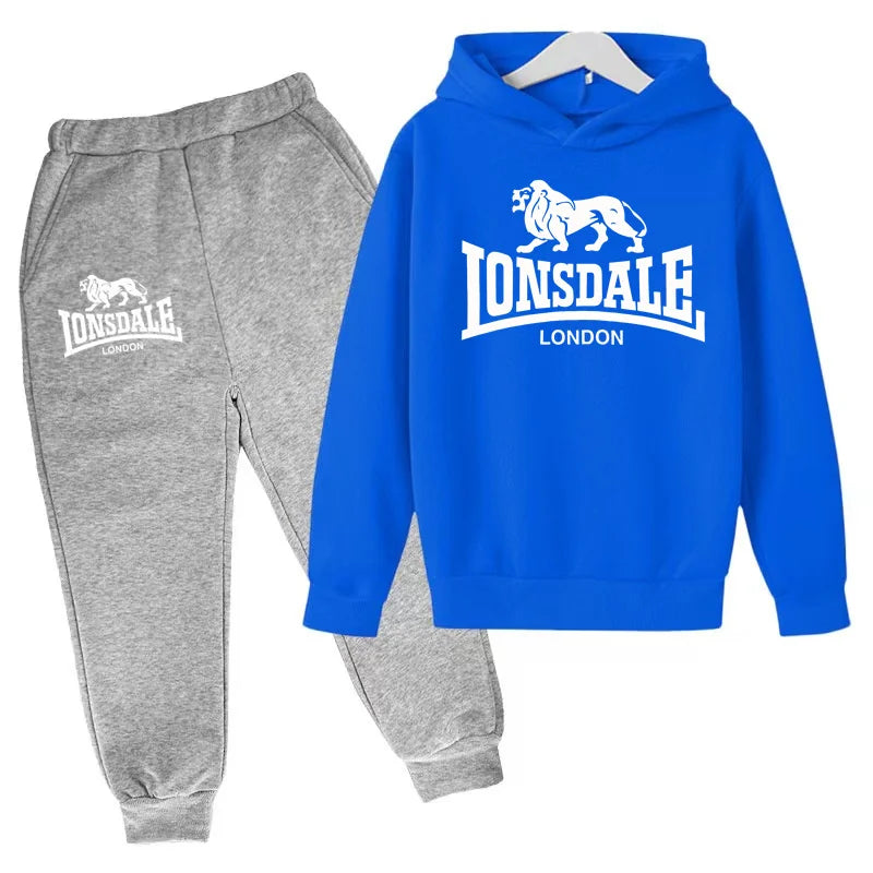 Felpa con cappuccio alla moda per bambini, tuta con stampa leone per ragazzi, cappotto per bambine dai 3 ai 12 anni, top + pantaloni, set sportivo casual da jogging, affascinante