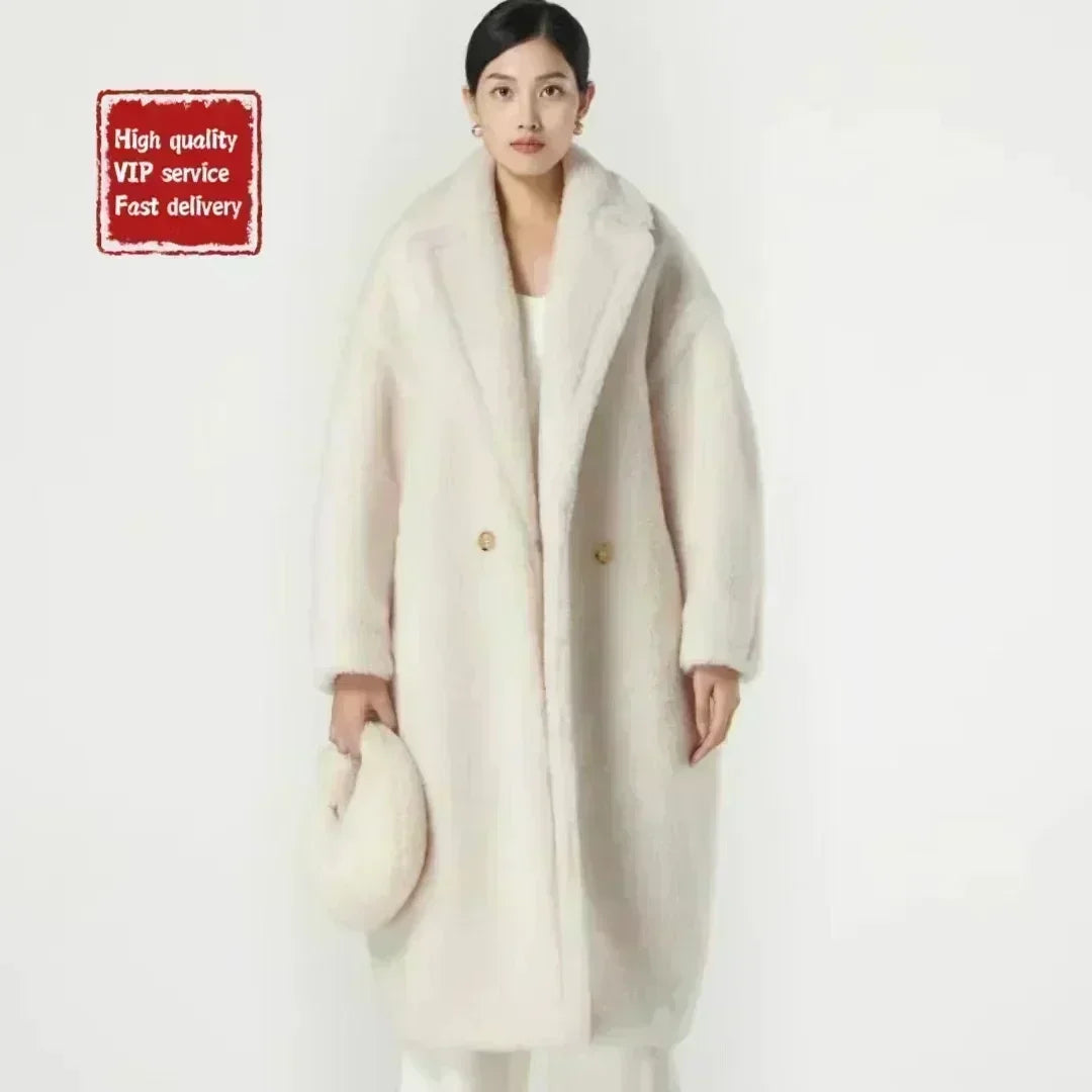 Cappotto lungo da donna DUTRIEUX Teddy Bear, nuovo stile invernale 2025, cappotto lungo in vera pelliccia di alpaca e cashmere, spesso e caldo