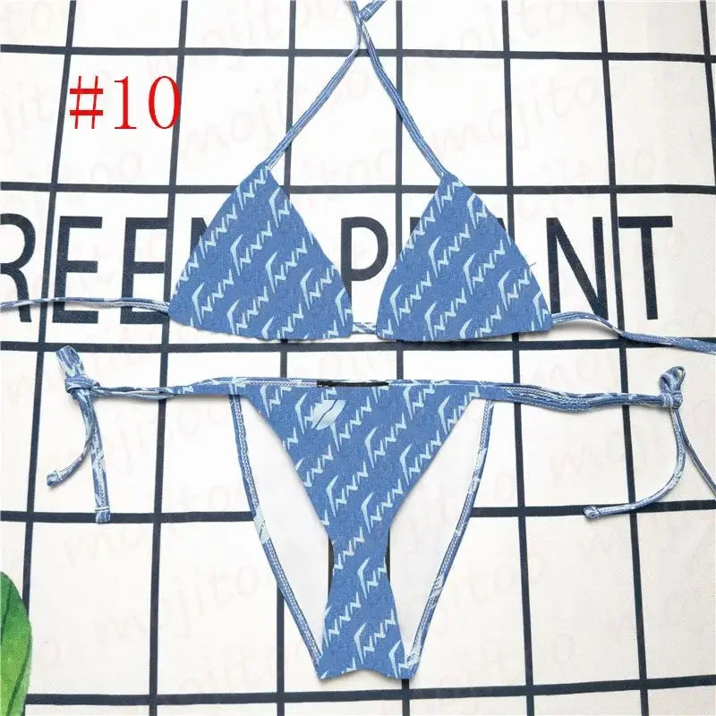 The 2025 high-waisted bikini letter print swimsuit is the latest V-neck swimsuit for women in summer