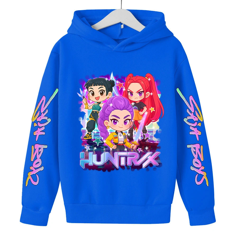 Felpa con cappuccio KPop Demon Hunters Huntrix per bambini, abbigliamento da principessa per ragazze, abbigliamento alla moda per ragazzi, felpa primavera autunno, top per bambini