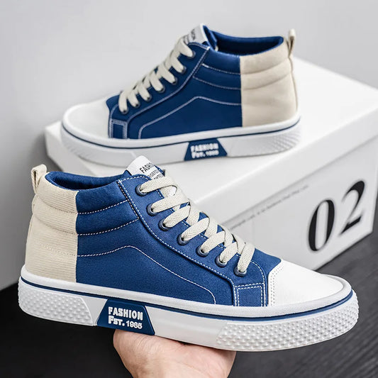 Scarpe da uomo alte in tela per l'autunno, scarpe da skateboard traspiranti, scarpe vulcanizzate con suola morbida, sneakers da uomo alla moda.