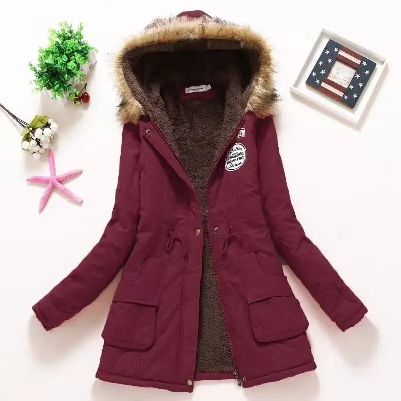 Qpipsd 2025 New Autumn Winter Women Cotton Jacket Padded Casual Slim Coat Emboridery Hooded Parkas Wadded Warm Overcoat