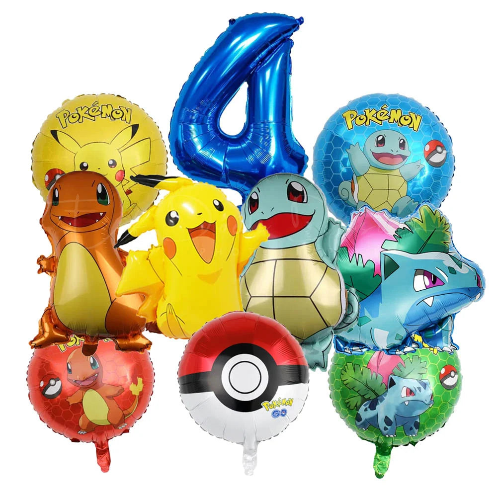 10 palloncini a tema cartoni animati per feste, tra cui Pikachu, il piccolo drago di fuoco, Jenny e la tartaruga, decorazioni per feste di compleanno per bambini e regali.