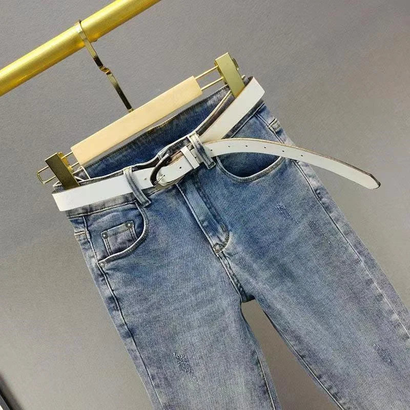 Spring Summer New 2025 Korean Slim Women Jeans Sequins Hot Drilling Denim Pants Ladies Pencil Cowboy Pants Trousers Lady
