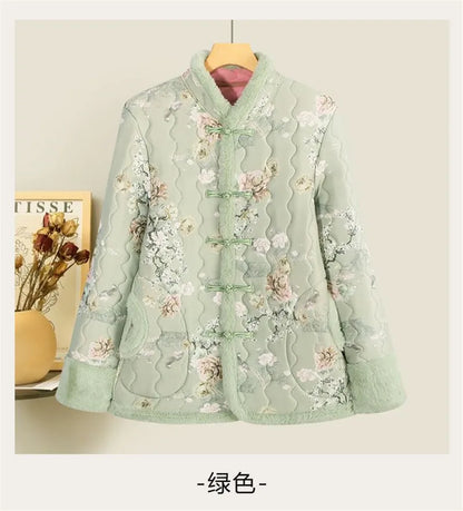 Chinese Cotton-padded Jacket Women's Mother's Wind Coat New Thick Jacket 2025 Winter Female Plus Velvet Retro Buckle Overwear