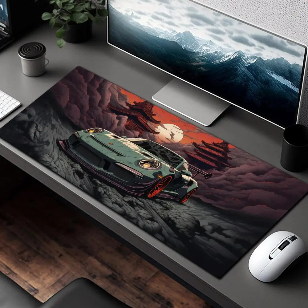 Ukiyo-e style sports cars and fantastical landscape large Mouse Pad Desk Mat pc accessories Gaming pad office rug Mouse carpet