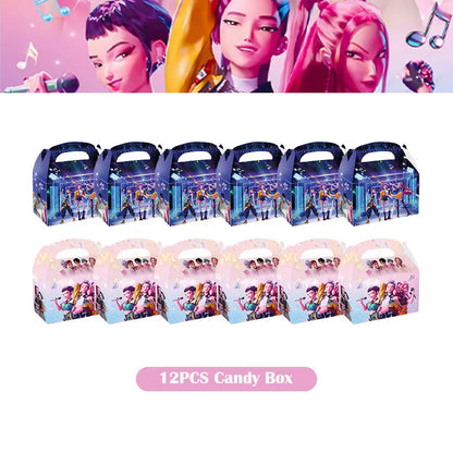 Kpop Demon Hunter Birthday Decoration Set Kpop Girl Cup Pate Happy Balloon Happy Banner Gift Bags Supplies for Kids Party Favors