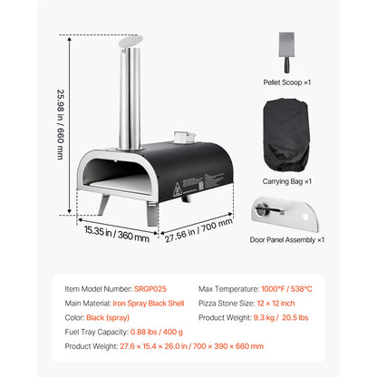 SucceBuy Forno per pizza da esterno da 12 pollici Forno per pizza a legna Forno per pizza a pellet con termometro per esterni Giardino Patio Campeggio
