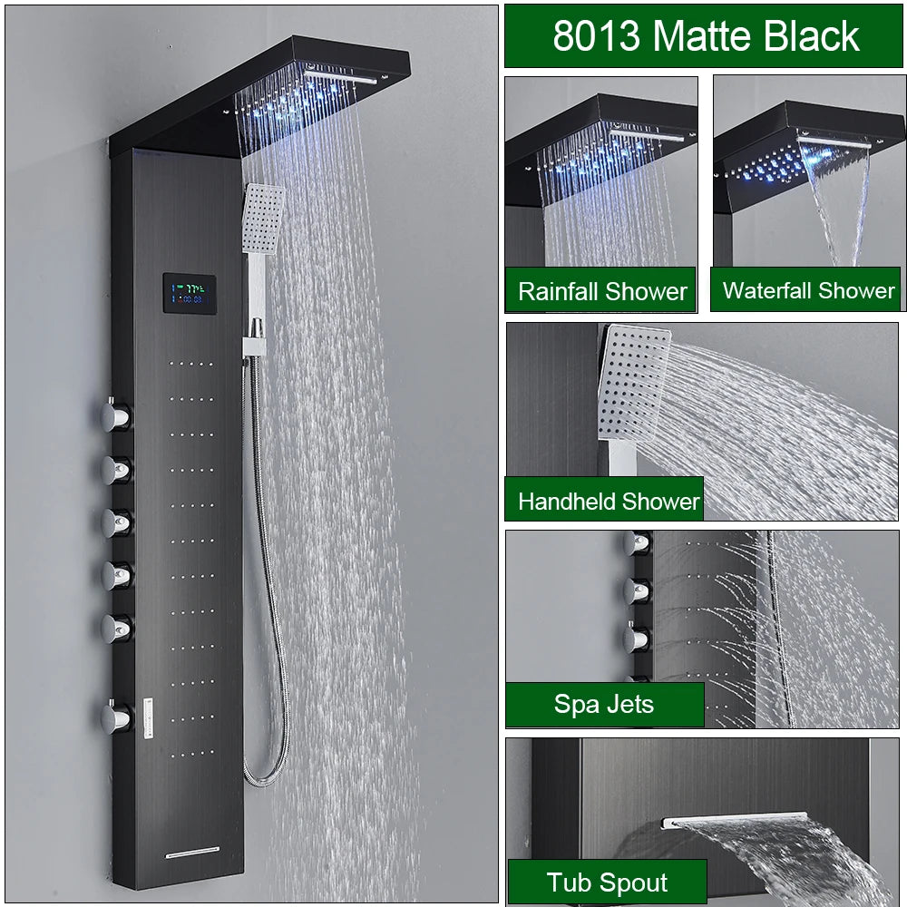 Onyzpily LED Light Shower Faucet Bathroom Waterfall Rain Shower Faucet In Wall Shower System with Spa Massage Sprayer and Bidet