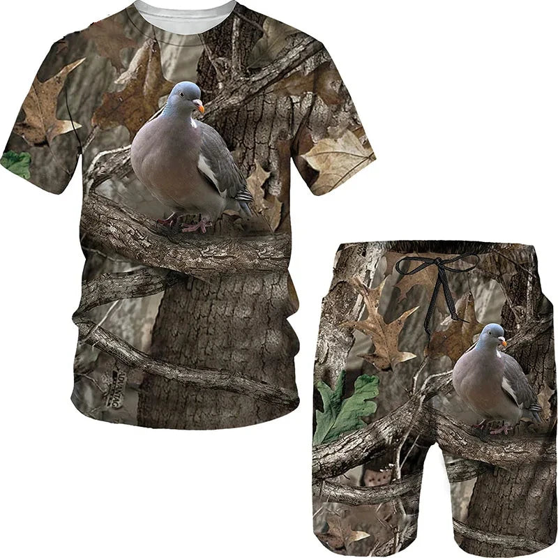 Animal Wild Boar Fox 3D Print 2Pcs set Camouflage Hunting T-Shirt Sets Fashion Men O-Neck Tracksuit Oversized Man Sweatshirt