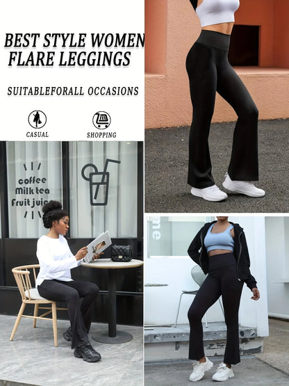 Minimalist Fashion Flared Pants High Waist Stretch Knitted Ultra Soft Yoga Leggings Pants Casual Sports Slim Flare Long Trousers