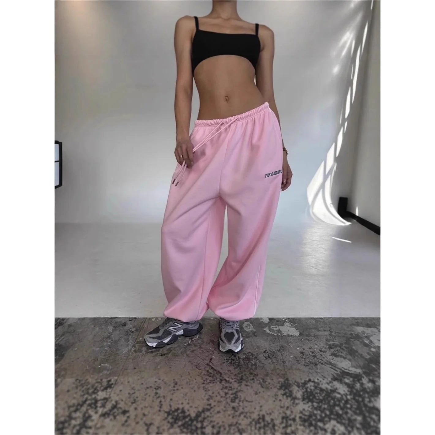 Casual sports pants Y2K American pink retro hip-hop women's fashion loose slow-leg running pants high-waisted wide-leg pants