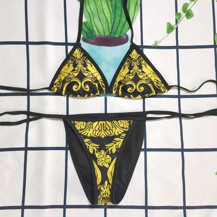 The 2025 high-waisted bikini letter print swimsuit is the latest V-neck swimsuit for women in summer
