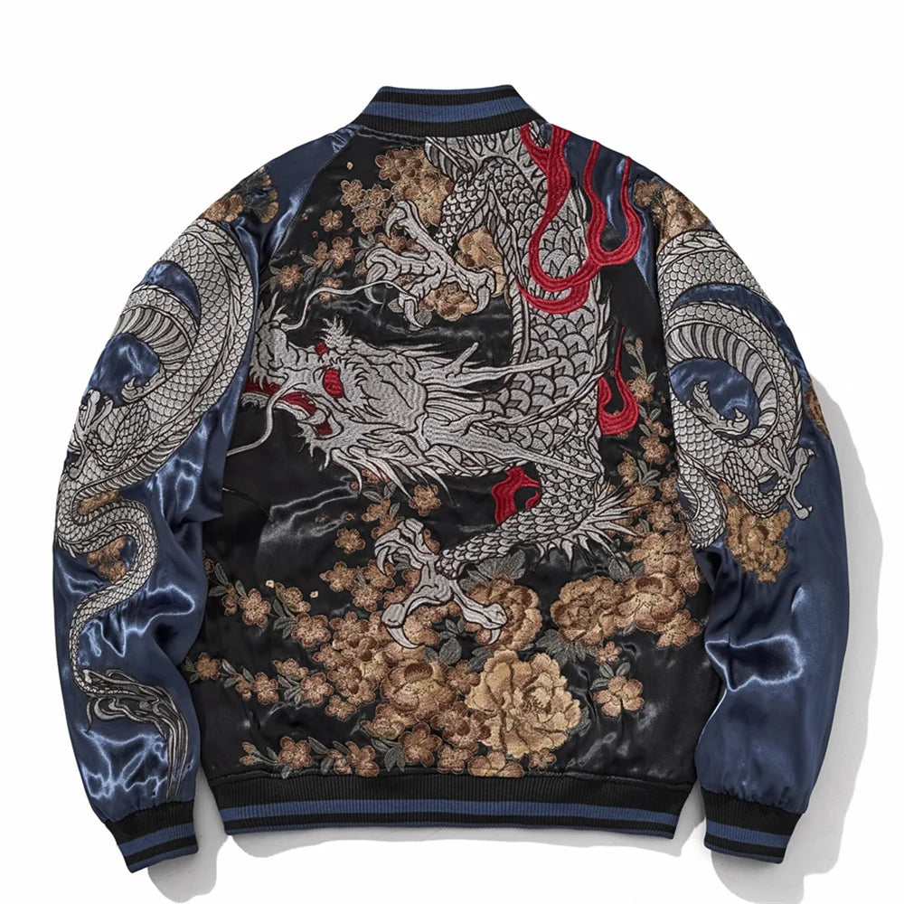 Giacca da baseball con ricamo drago cinese, giacca da motociclista da uomo, abbigliamento hip hop streetwear harajuku, autunno