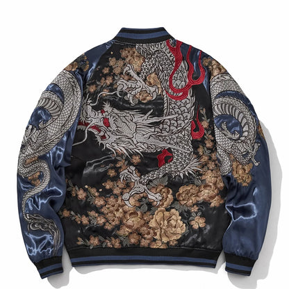 Giacca da baseball con ricamo drago cinese, giacca da motociclista da uomo, abbigliamento hip hop streetwear harajuku, autunno