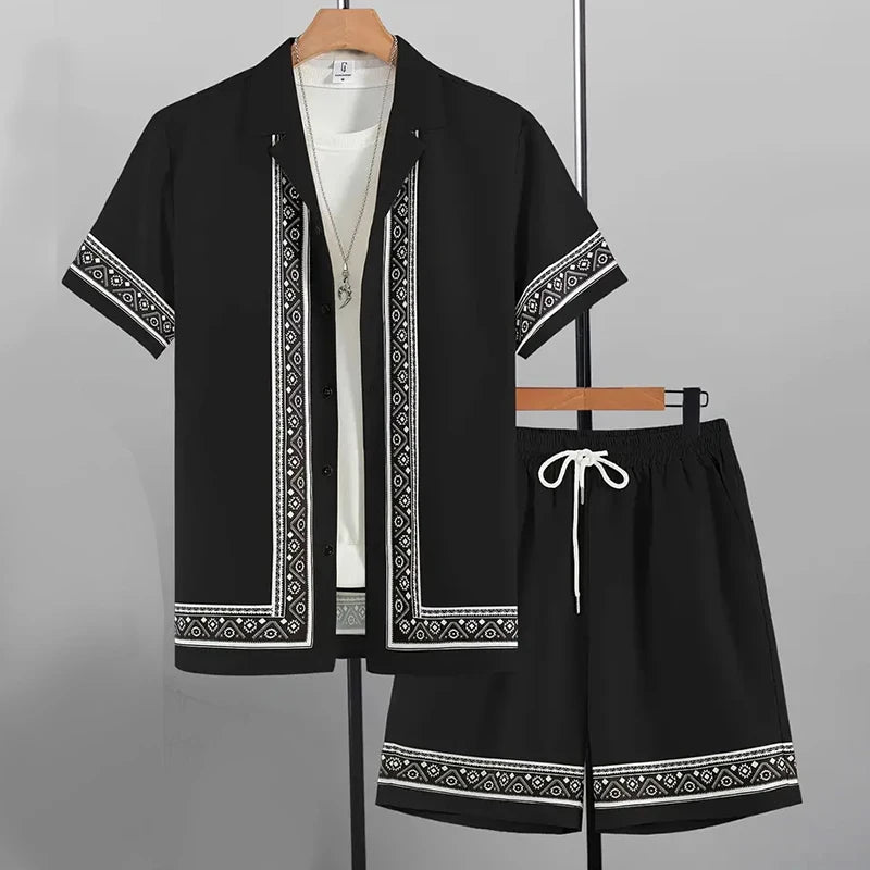 Completo da uomo per vacanze al mare alle Hawaii, composto da camicia a maniche corte e pantaloncini, con stampa paisley, traspirante e alla moda, ideale per feste.