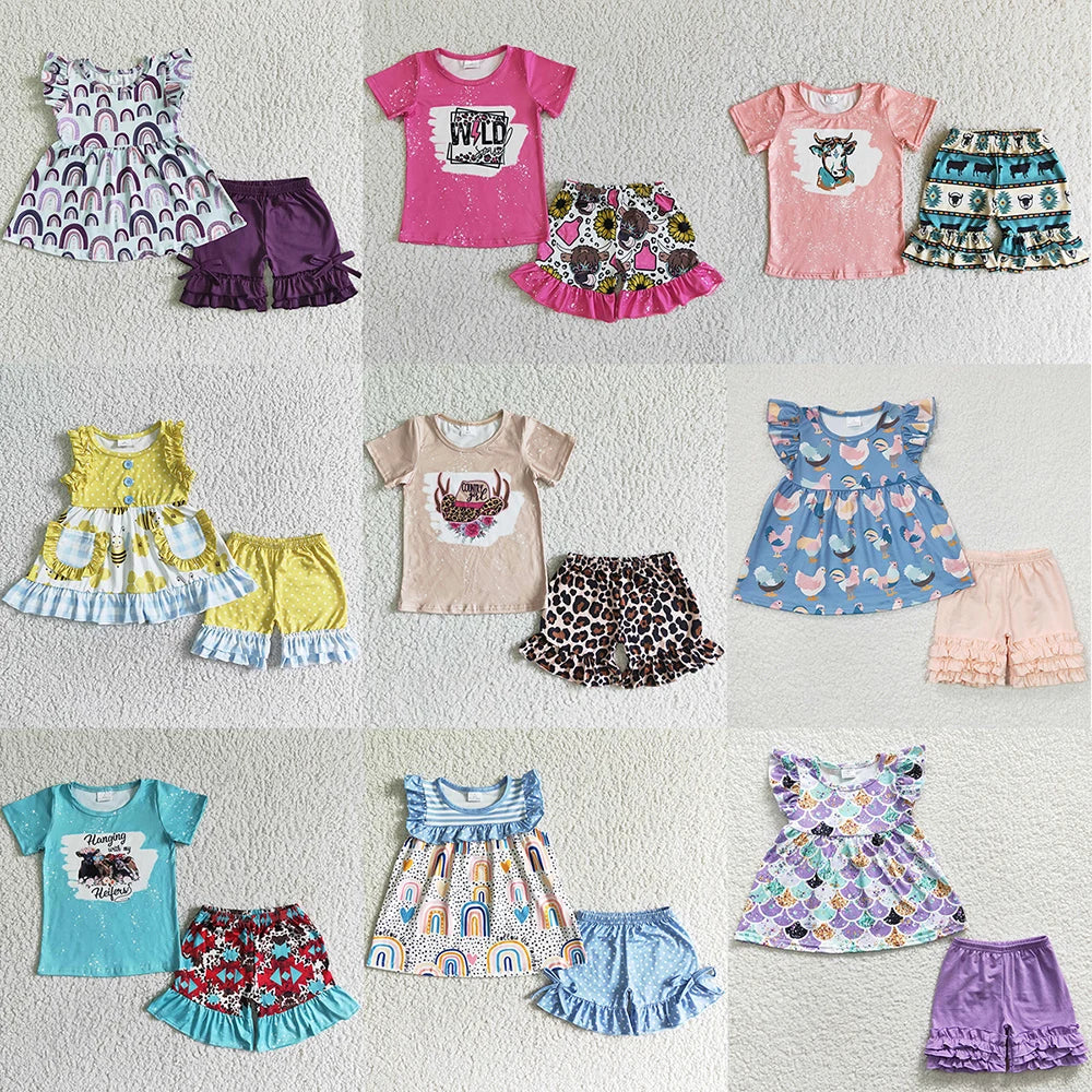Saldi imperdibili Abiti estivi per bambine Completi estivi alla moda per bambini Abiti da boutique per bambine Abbigliamento carino per bambine piccole Completo a maniche corte