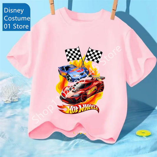 Maglietta per ragazzi, abbigliamento per bambini, magliette con stampa di auto Hot Wheels Race, top grafici, maglietta gialla per bambini, taglie da 8 a 12 anni.