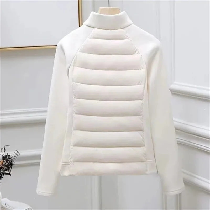 Spliced Motion Cotton-padded Jacket Women's Sweatshirt Stand-up Collar Warm Slim Coat Outdoor Sports Outerwear Autumn Winter