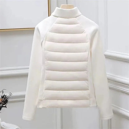 Spliced Motion Cotton-padded Jacket Women's Sweatshirt Stand-up Collar Warm Slim Coat Outdoor Sports Outerwear Autumn Winter