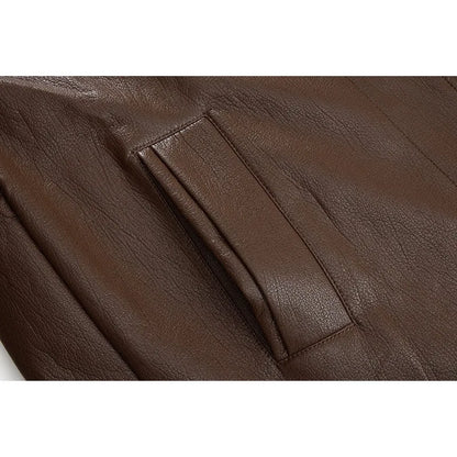 Maillard Coffee Color Design tie up Slimming Leather Jacket 2025Autumn New Loose Solid Color Outfit Korean Outerwear top Commute
