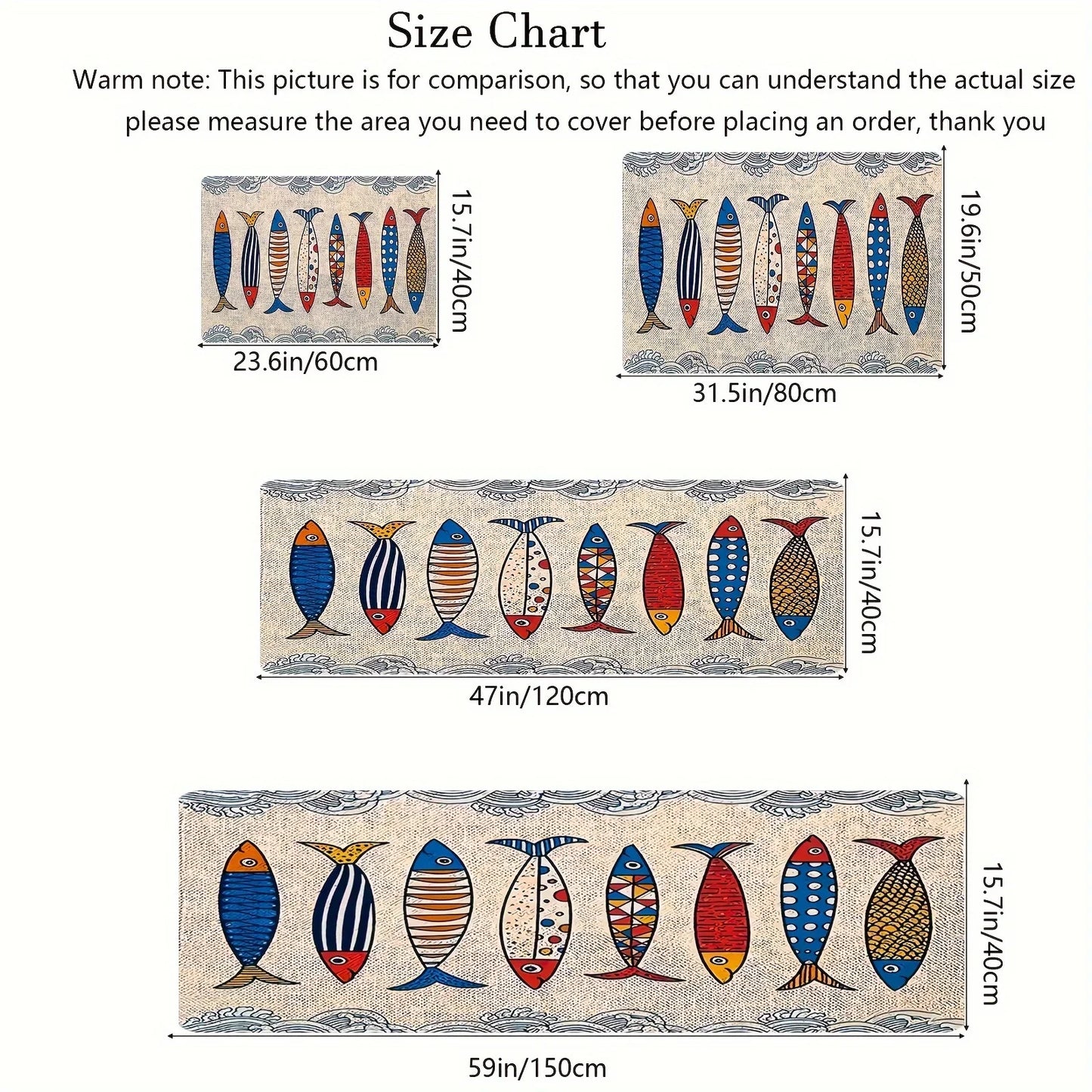 VIKAMA Little Fish Kitchen Two-Piece Flannel Rug Set Living Room & Bedroom Anti-Slip, Wear-Resistant, Stain-Resistant Floor Mat