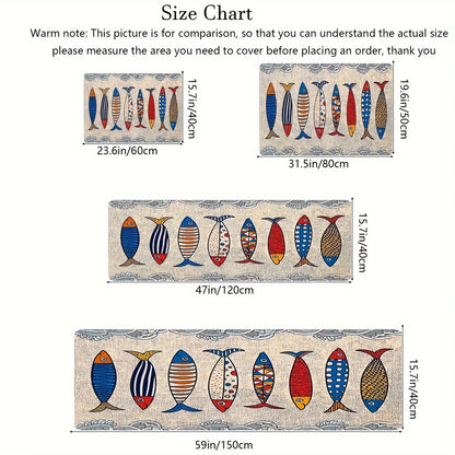 VIKAMA Little Fish Kitchen Two-Piece Flannel Rug Set Living Room & Bedroom Anti-Slip, Wear-Resistant, Stain-Resistant Floor Mat
