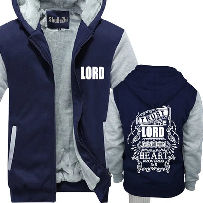 Confida nel Signore Felpe con cappuccio cristiane da uomo Felpe con cappuccio nere in cotone con Gesù cappotto invernale da uomo giacca di marca alla moda