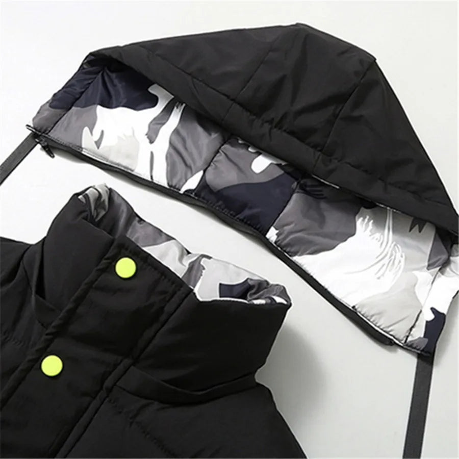 Gilet imbottito da uomo nero in cotone, giacca senza maniche con cappuccio staccabile, caldo invernale, cappotto spesso da uomo, taglia grande 5XL
