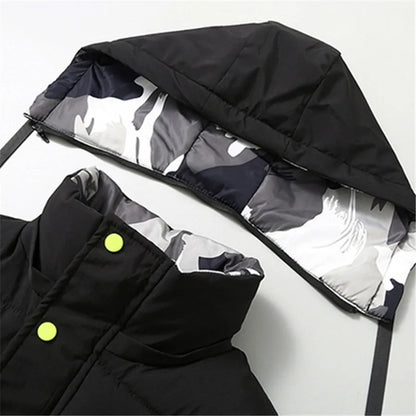 Gilet imbottito da uomo nero in cotone, giacca senza maniche con cappuccio staccabile, caldo invernale, cappotto spesso da uomo, taglia grande 5XL