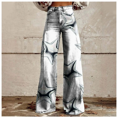 Cross-border Sale of Large-sized Women Casual Pants for European American Trade Thin Style Imitating copy Jeans Wide-leg Fashion