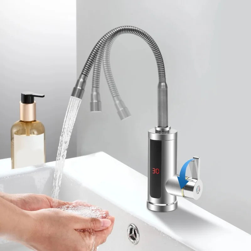 Scaldabagno istantaneo da 3000 W, scaldabagno senza serbatoio, rubinetto elettrico per acqua calda da cucina, riscaldamento per bagno, rubinetto in acciaio inossidabile