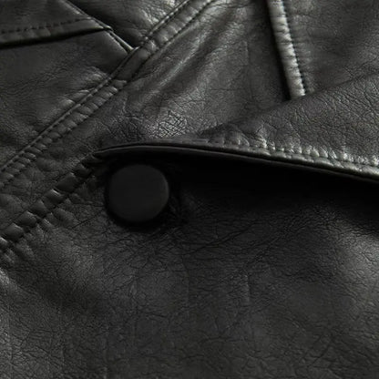2025 Autumn American Retro Women Washing Black PU Leather Jacket Lapel 3 Buttons Full Sleeve Oversize Coat Loose Short Outerwear