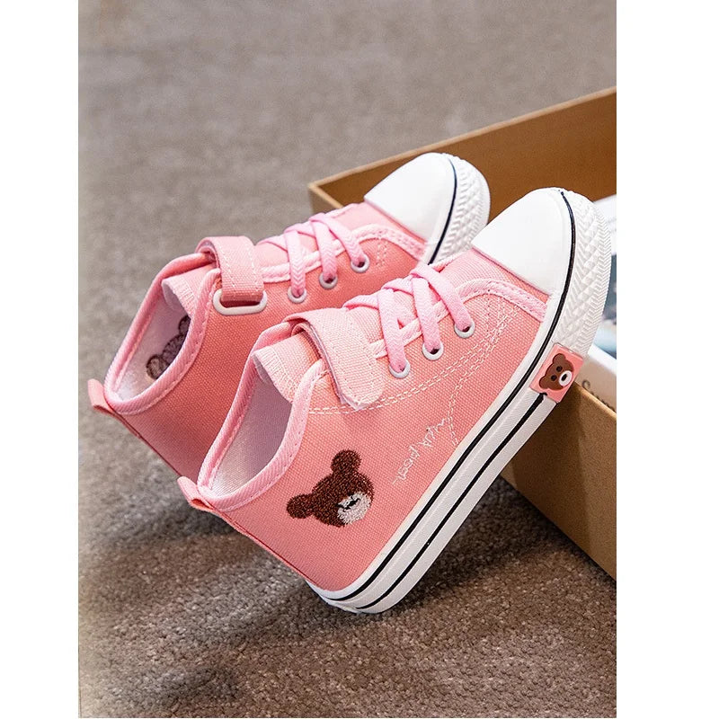 Scarpe da ginnastica alte in tela per bambini e bambine, scarpe casual traspiranti per bambini e bambine, scarpe con suola morbida per studenti e bambini.