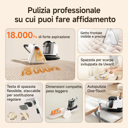 Uwant Y100 18KPa Carpet Cleaner Spray Brush Suction Portable Clean Machine for Sofa Car Shoe Pet Hair Odor Removal Self-Cleaning